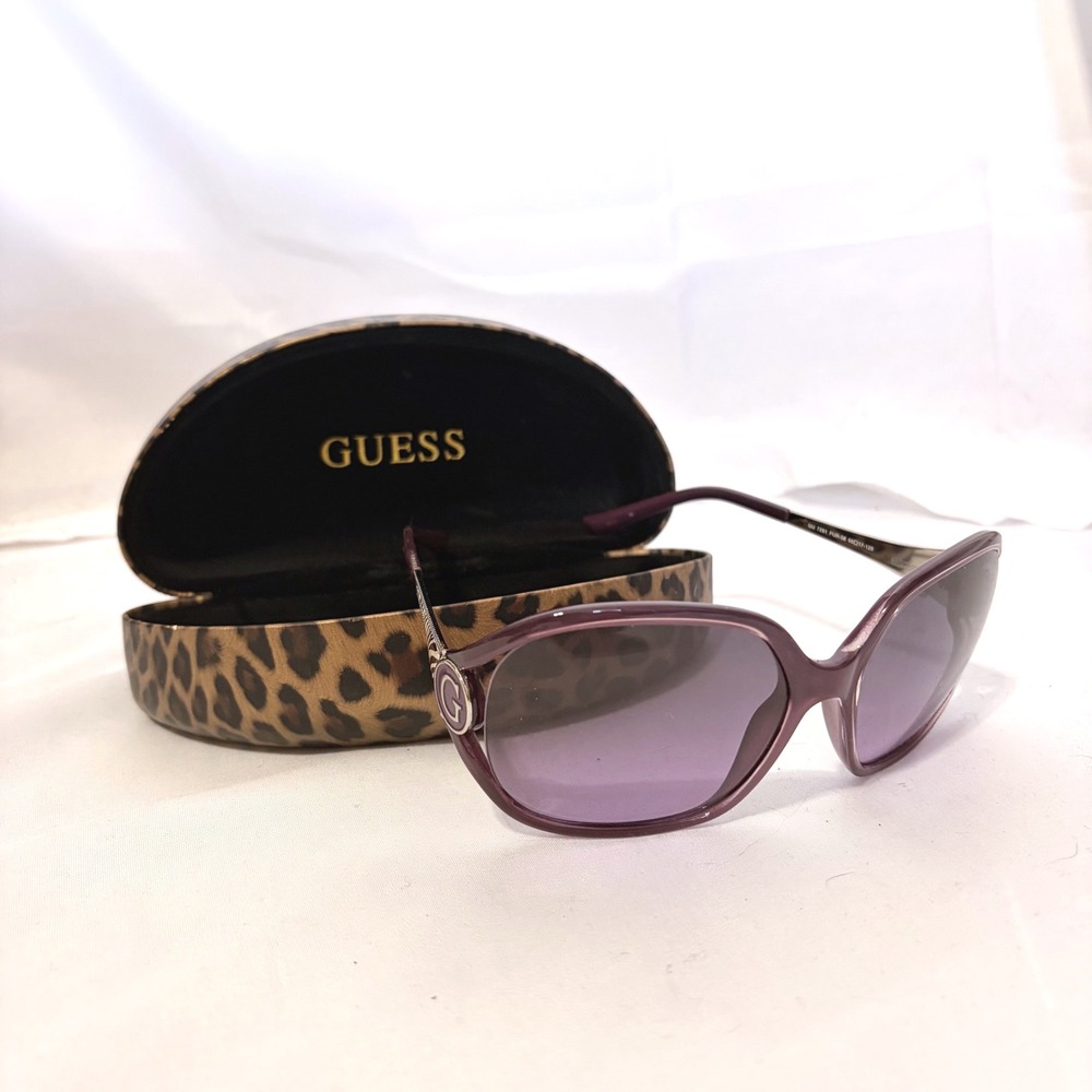 Guess Y2k Purple Oversized sunglasses with silver G Logo and Zebra Print design - Picture 1 of 8